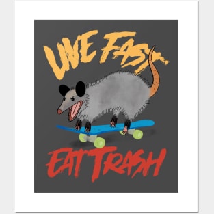 Live Fast Eat Trash - Skating Possum Posters and Art